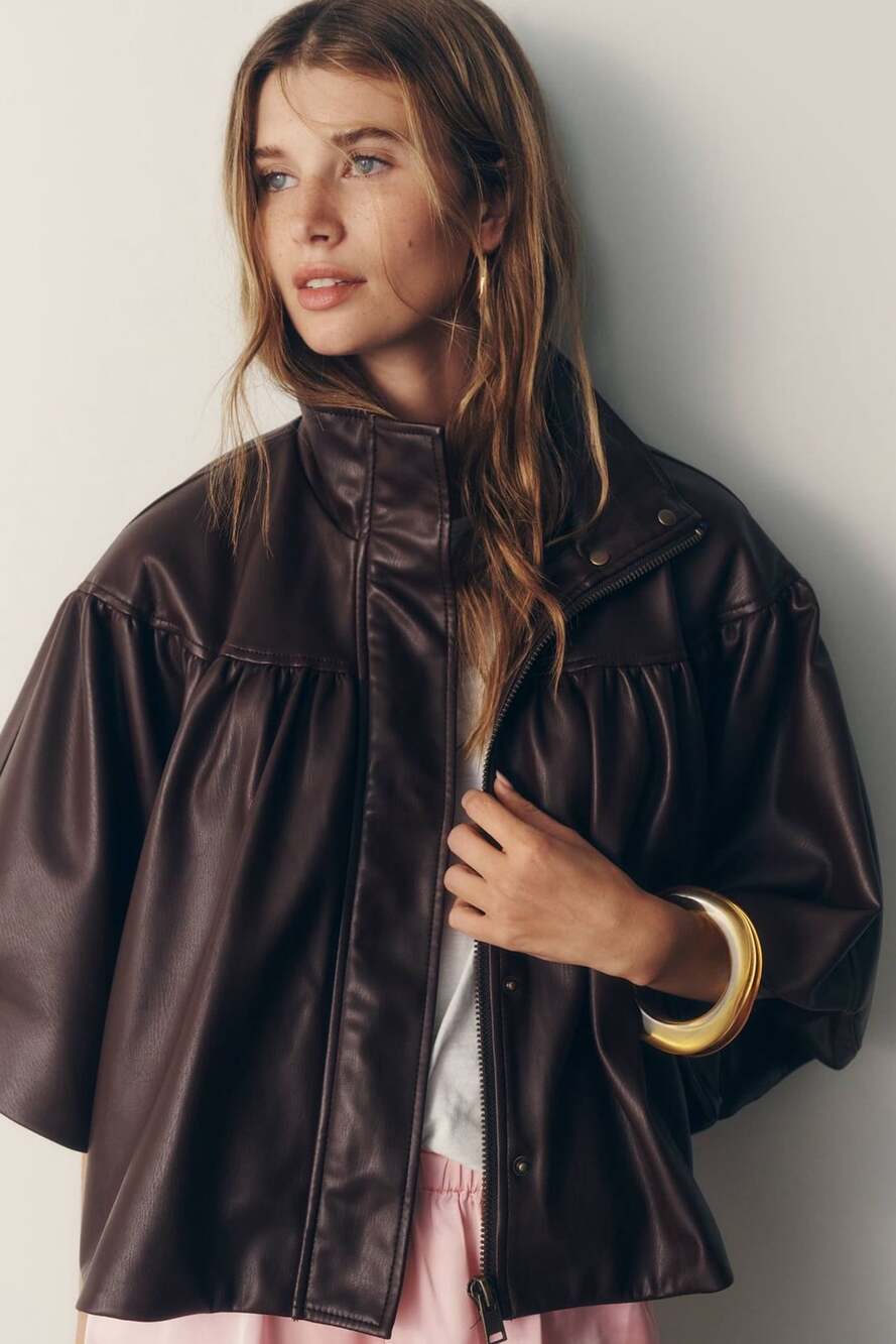 ANTHROPOLOGIE Faux-Leather Funnel-Neck Jacket SIZE SMALL/ MEDIUM NWT - Picture 4 of 7